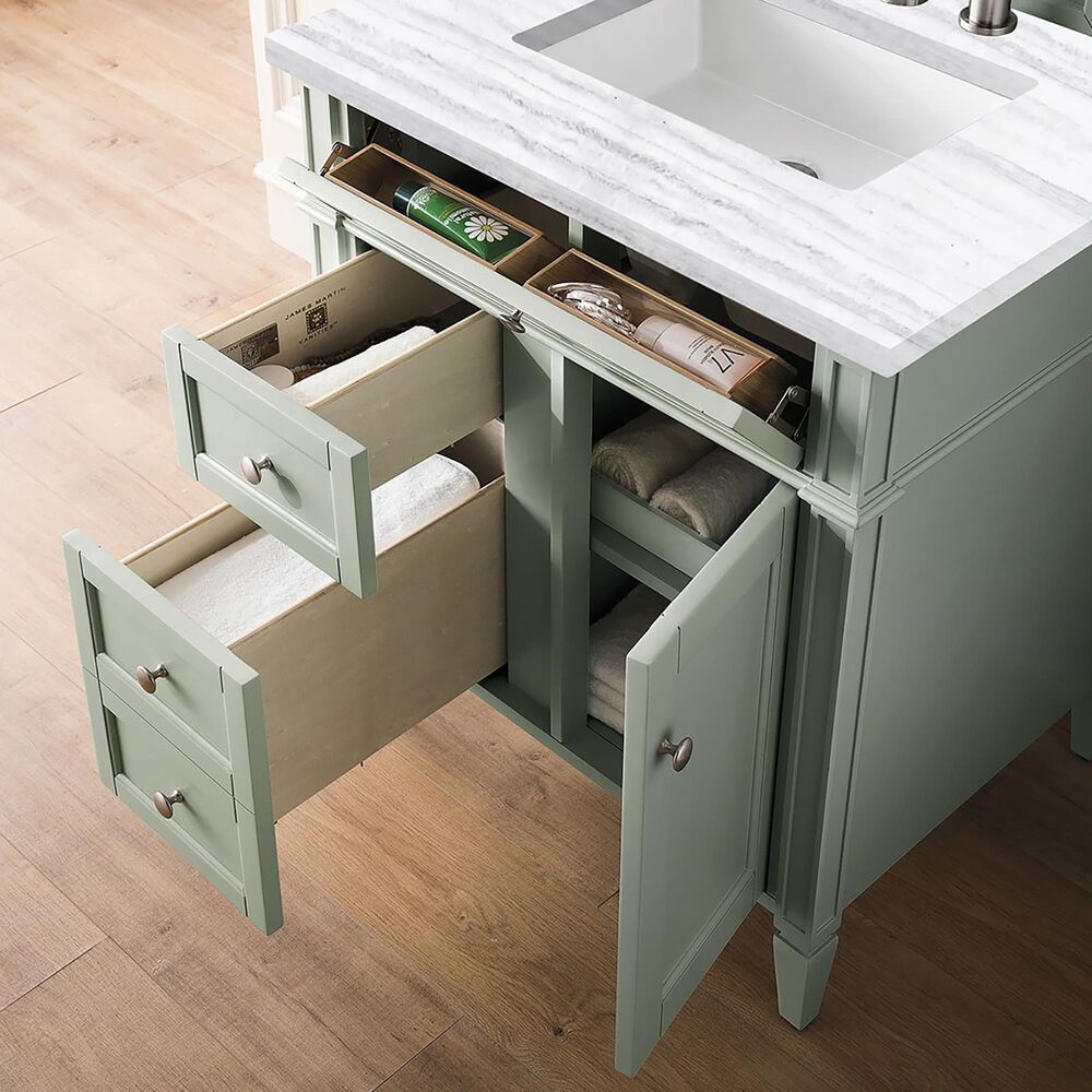 James Martin Vanities Brittany 30&quot; Single Bathroom Vanity in Sage Green with 3 cm Arctic Fall Solid Surface Top and Rectangular Sink, , large