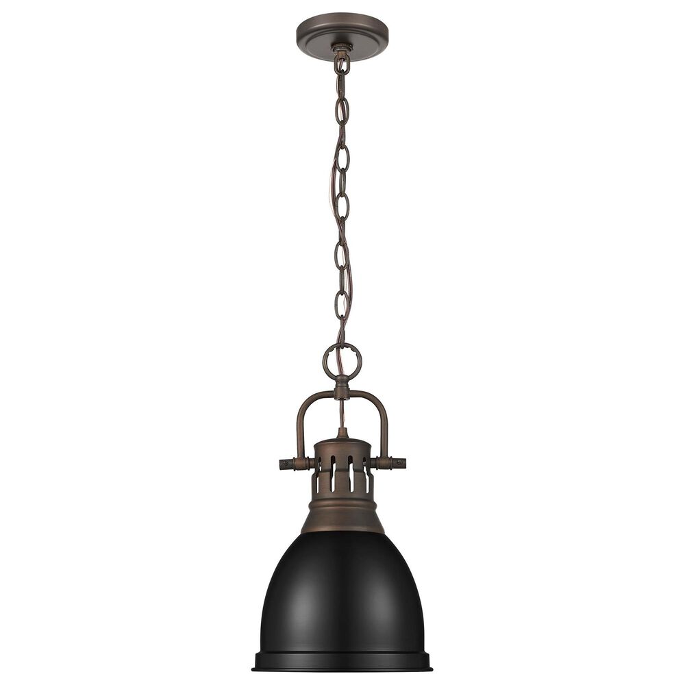 Golden Lighting Duncan 1-Light Small Pendant with Chain and Matte Black Shade in Rubbed Bronze, , large