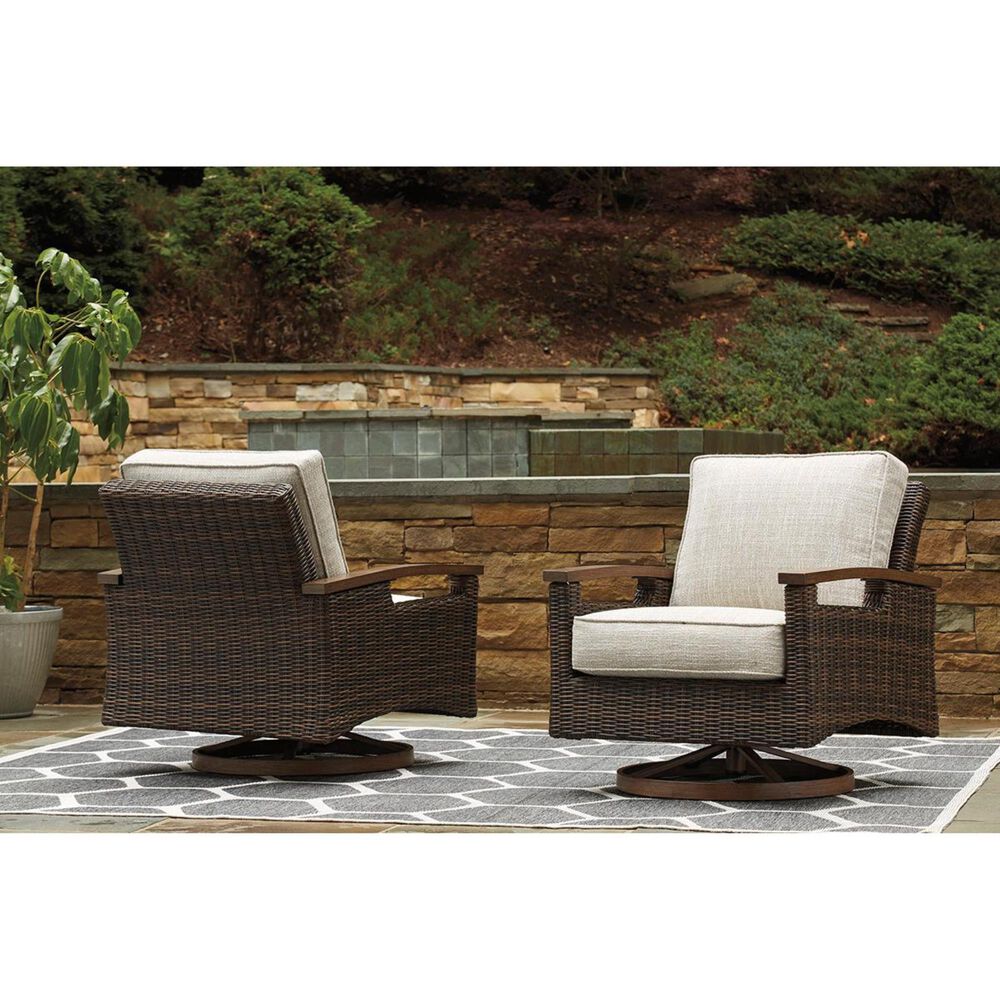 Ashley Paradise Trail Swivel Lounge Chair in Medium Brown &#40;Set of 2&#41;, , large