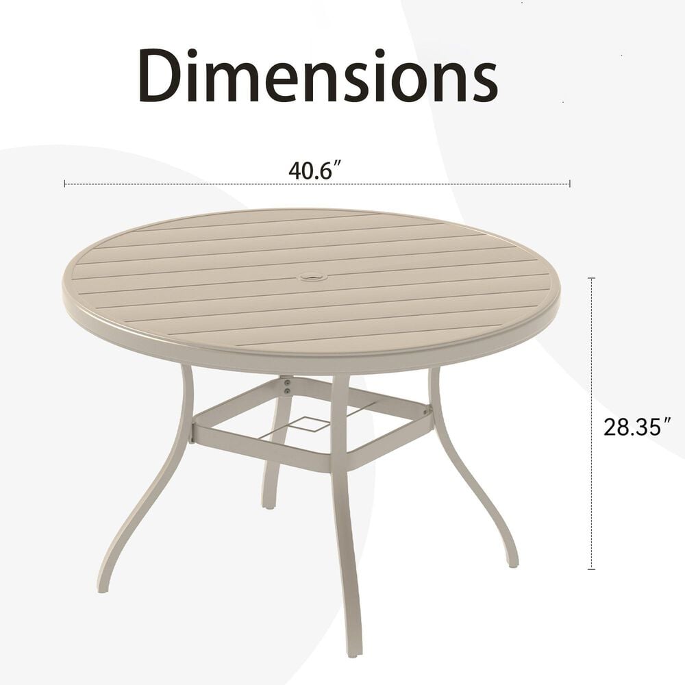 Hearth and Haven Outdoor 41" Round Dining Table with Umbrella Hole in Sandstone - Table Only, , large