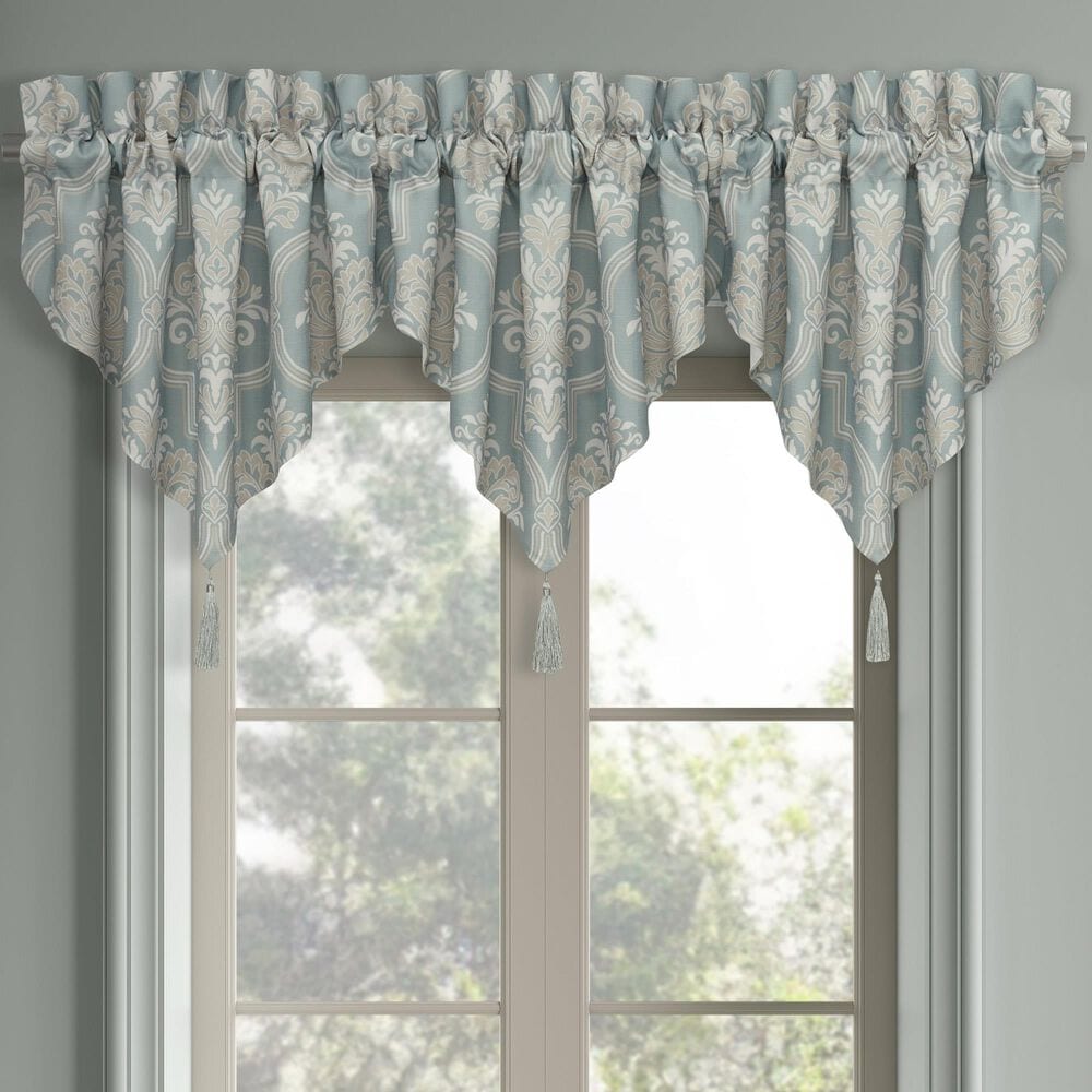J. Queen New York Tranquility 40&quot; x 21&quot; Window Ascot Valance in Aqua, Cream and Gold, , large