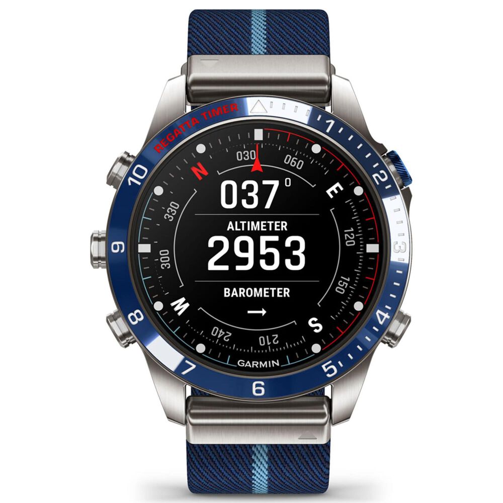 Garmin MARQ 2 Captain AMOLED Smartwatch Silver Grade 5 Titanium Bezel Case with Blue Nylon Band, , large