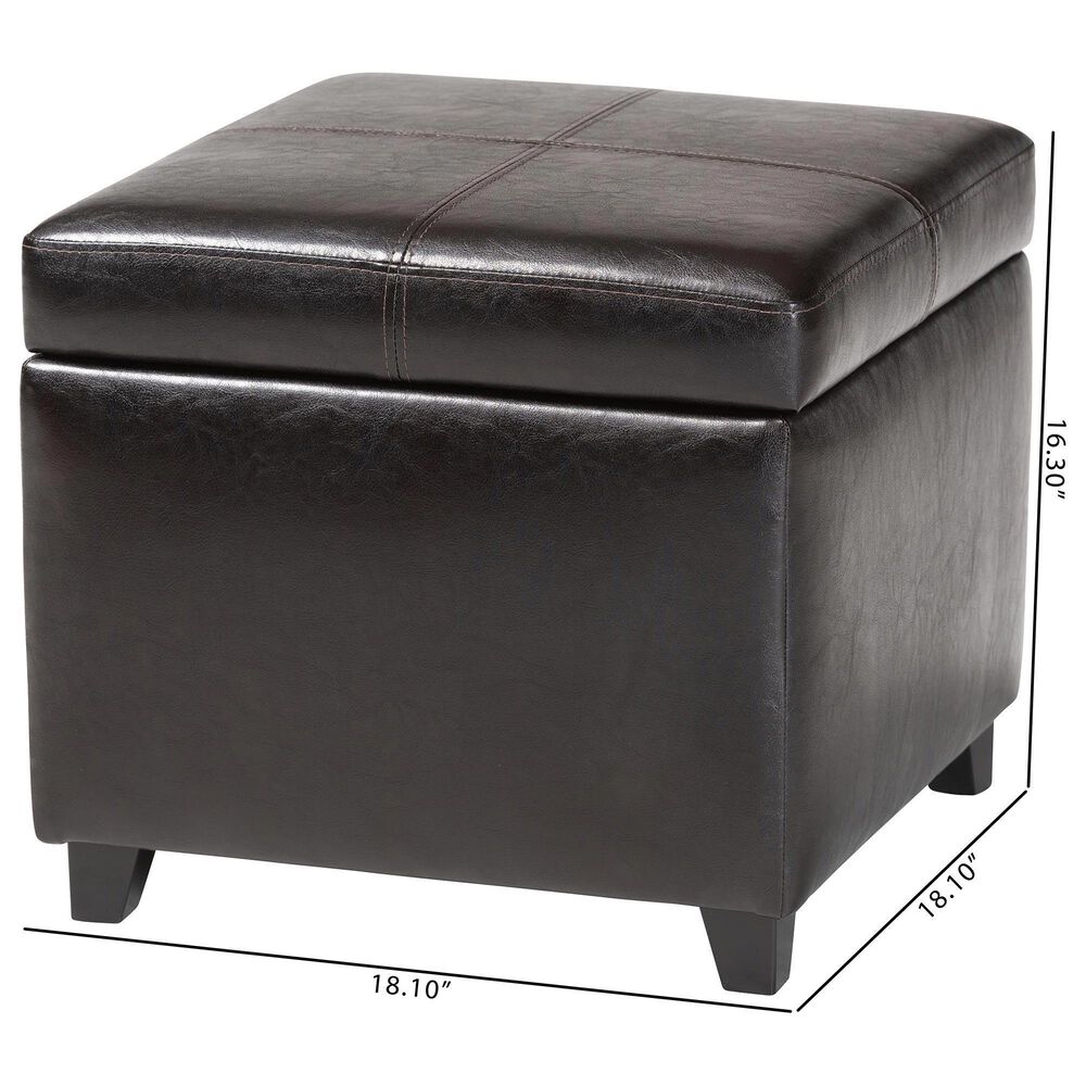 Baxton Studio Leather Cube Storage Ottoman in Dark Brown, , large