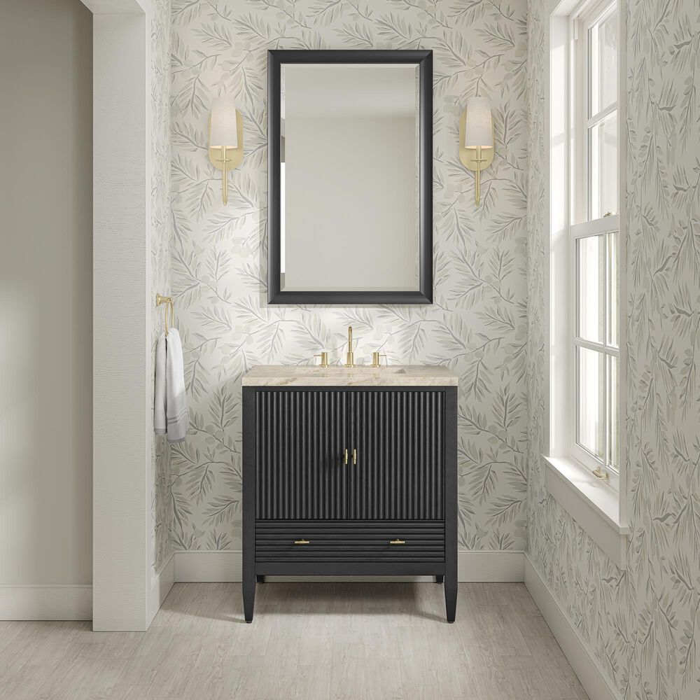 James Martin Myrrin 30" Single Bathroom Vanity in Carbon Oak with 3 cm Tajnar Eclos Top and Rectangular Sink, , large