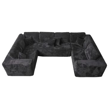 HOMLUX Modular Sectional Cloud Couch, Plush Corduroy U Shaped Sofa with Chaise, Big Comfy Couches Set in Black, , large