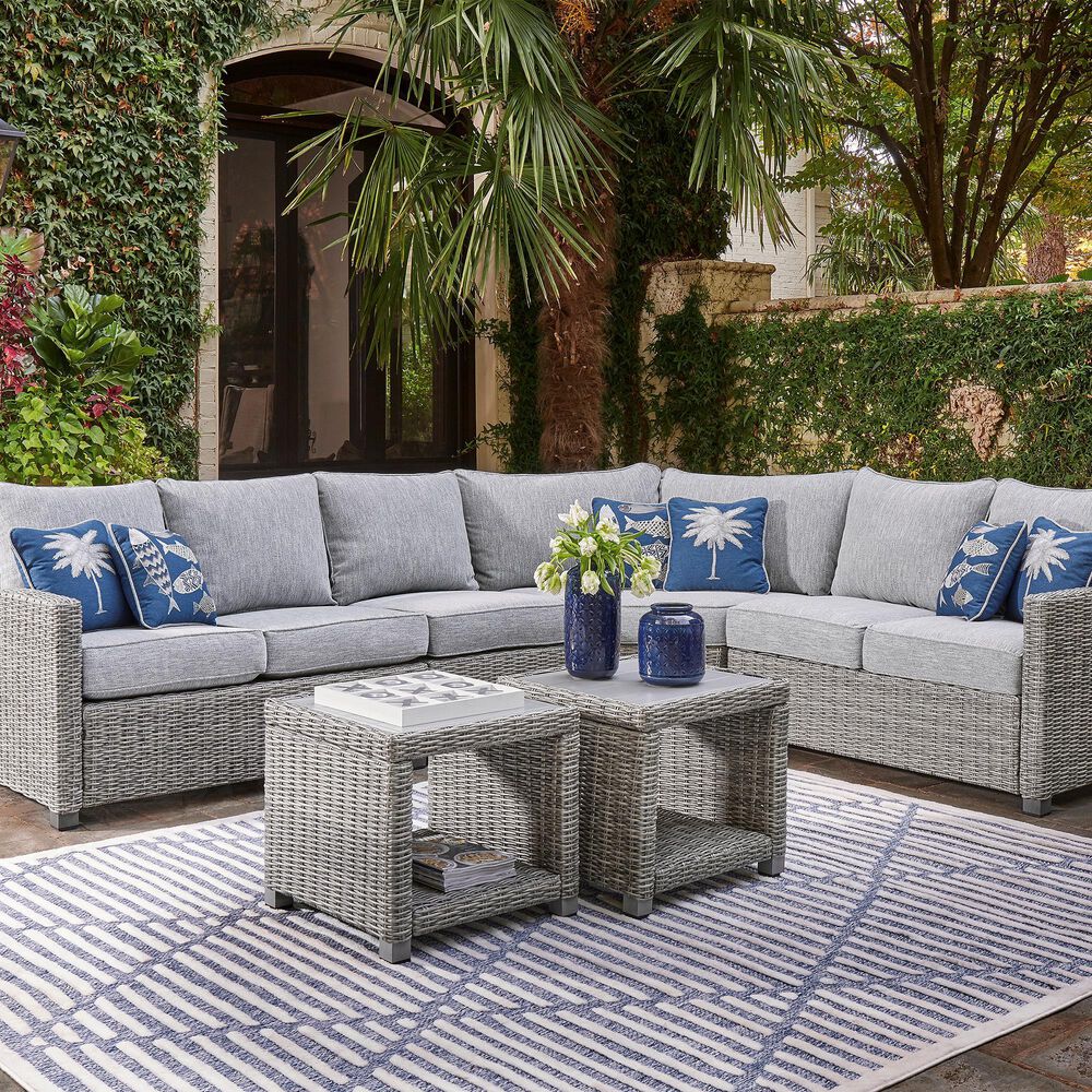 Ashley Naples Beach Patio Armless Chair with Cushion in Light Gray, , large