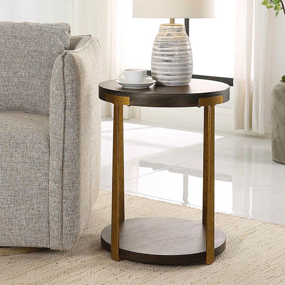 Uttermost Palisade Side Table in Coffee Oak and Antique Gold, , large