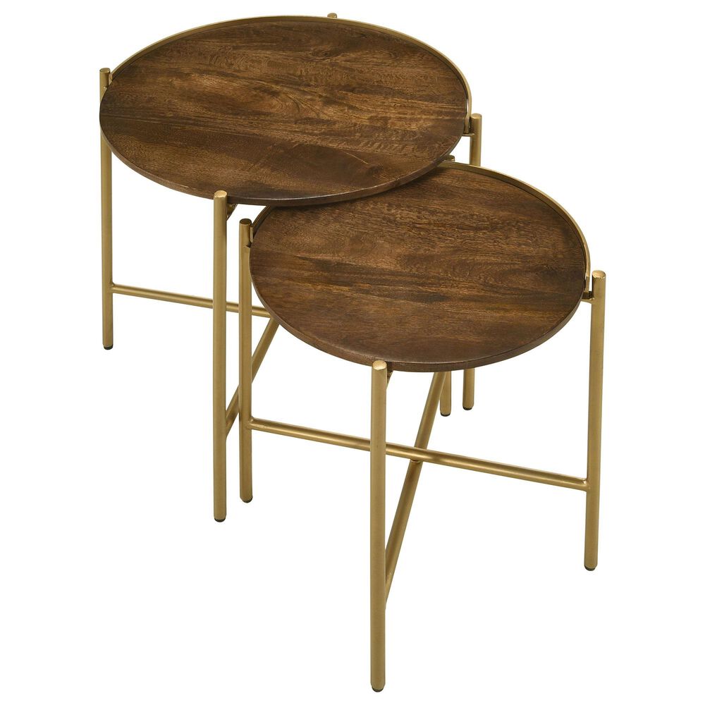 Pacific Landing Malka 2-Piece Round Nesting Table Set in Dark Brown and Gold, , large
