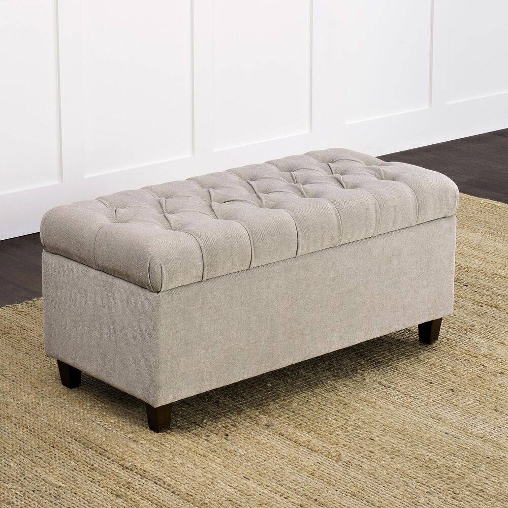 Kinfine Ainsley Storage Bench with Gray Cushion in Dark Walnut, , large