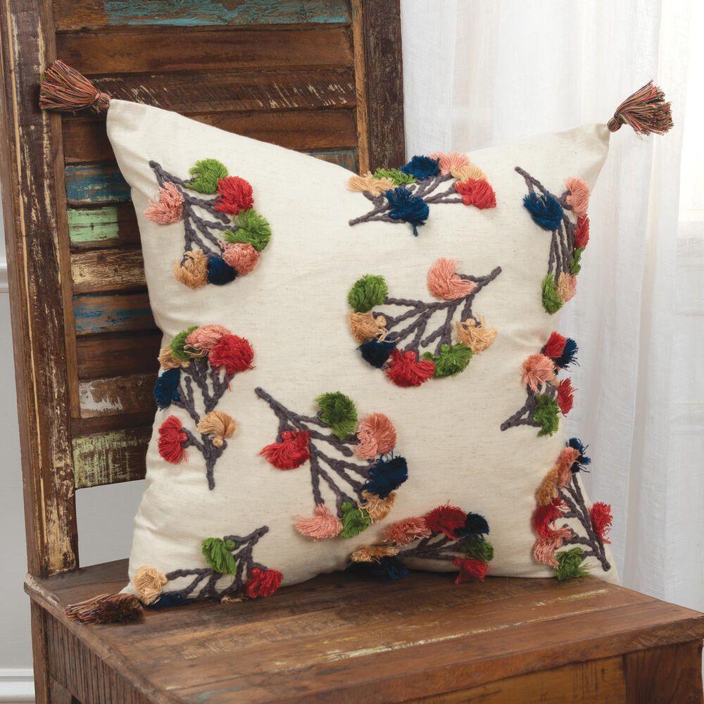 Rizzy Home Floral 20" Poly Filled Pillow in White, , large