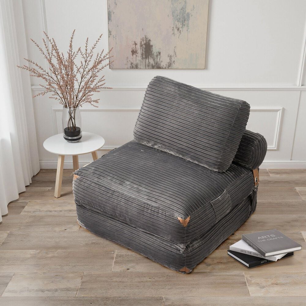 HOMLUX Convertible Sleeper Chair with Pillow and Back Support in Grey, , large