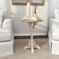 Maple and Jade Pedestal Scroll Accent End Table in Distressed White and Dark Brown, , large