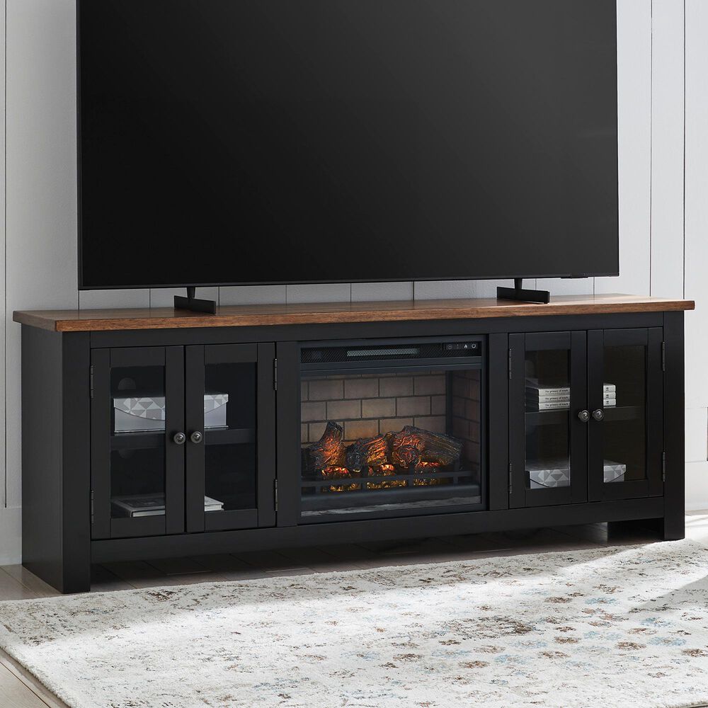 Ashley Wildenauer 76" TV Stand with Electric Infrared Fireplace in Rich Brown and Warm Satin Black, , large