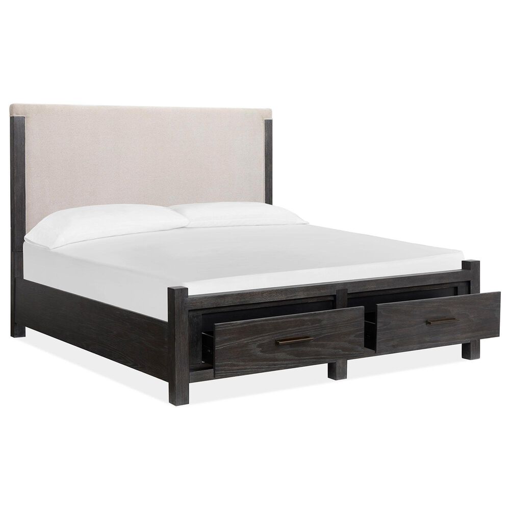 Nicolette Home Plum Creek King Panel Storage Bed with Upholstered Headboard in Ravenwood Black, , large