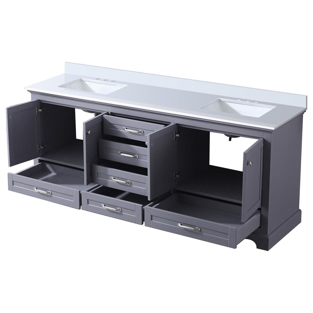 Lexora Home Dukes 80&quot; Double Bathroom Vanity in Dark Grey with 2 cm White Cultured Marble Top and Rectangular Sinks, , large