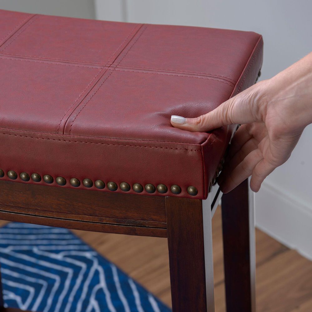 Linon Home Decor Claridge Bar Stool with Red Cushion in Rich Brown, , large