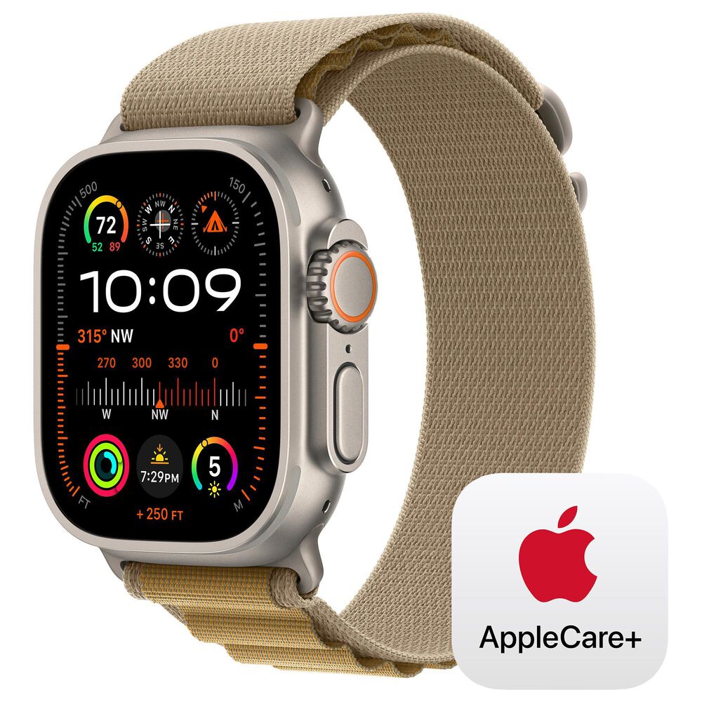 Apple Watch Ultra 2 GPS + Cellular 49mm Natural Titanium Case with Tan Alpine Loop - Small, , large