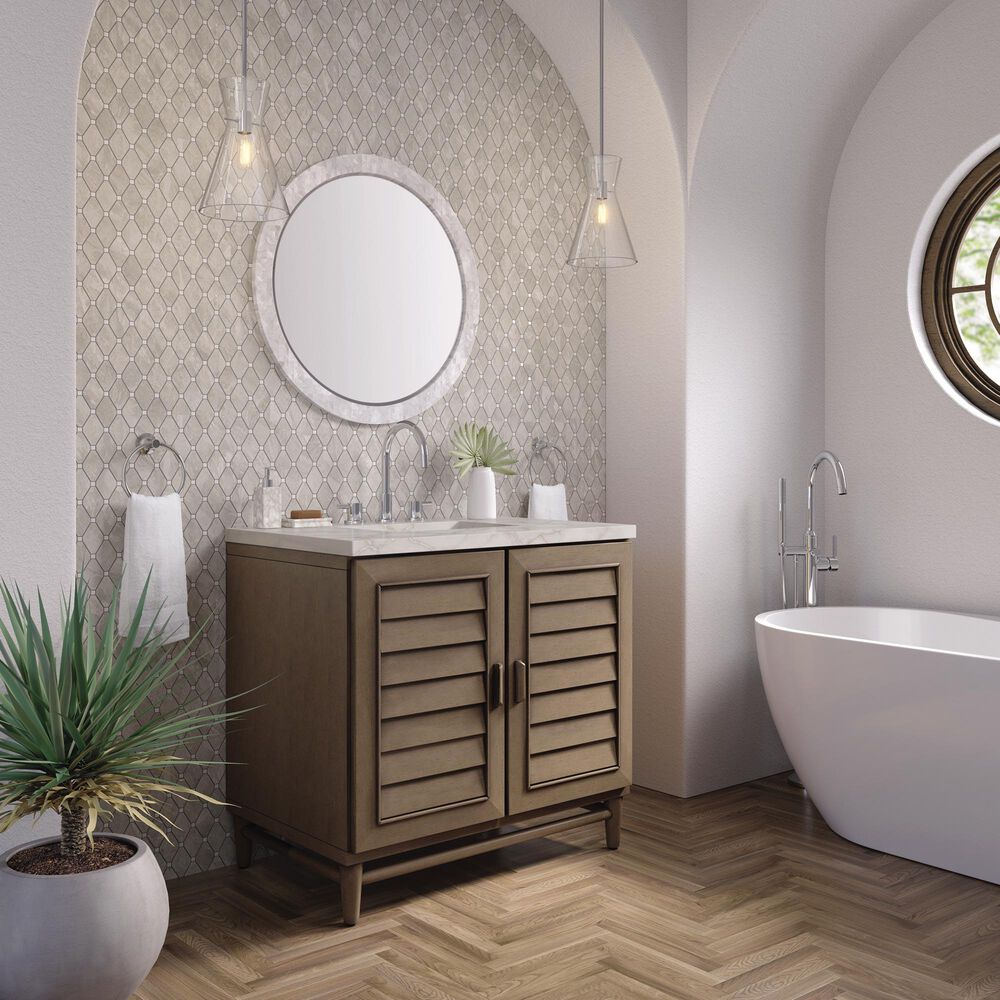 James Martin Vanities Portland 36&quot; Single Bathroom Vanity in Whitewashed Walnut with 3 cm Victorian Silver Quartz Top and Rectangular Sink, , large