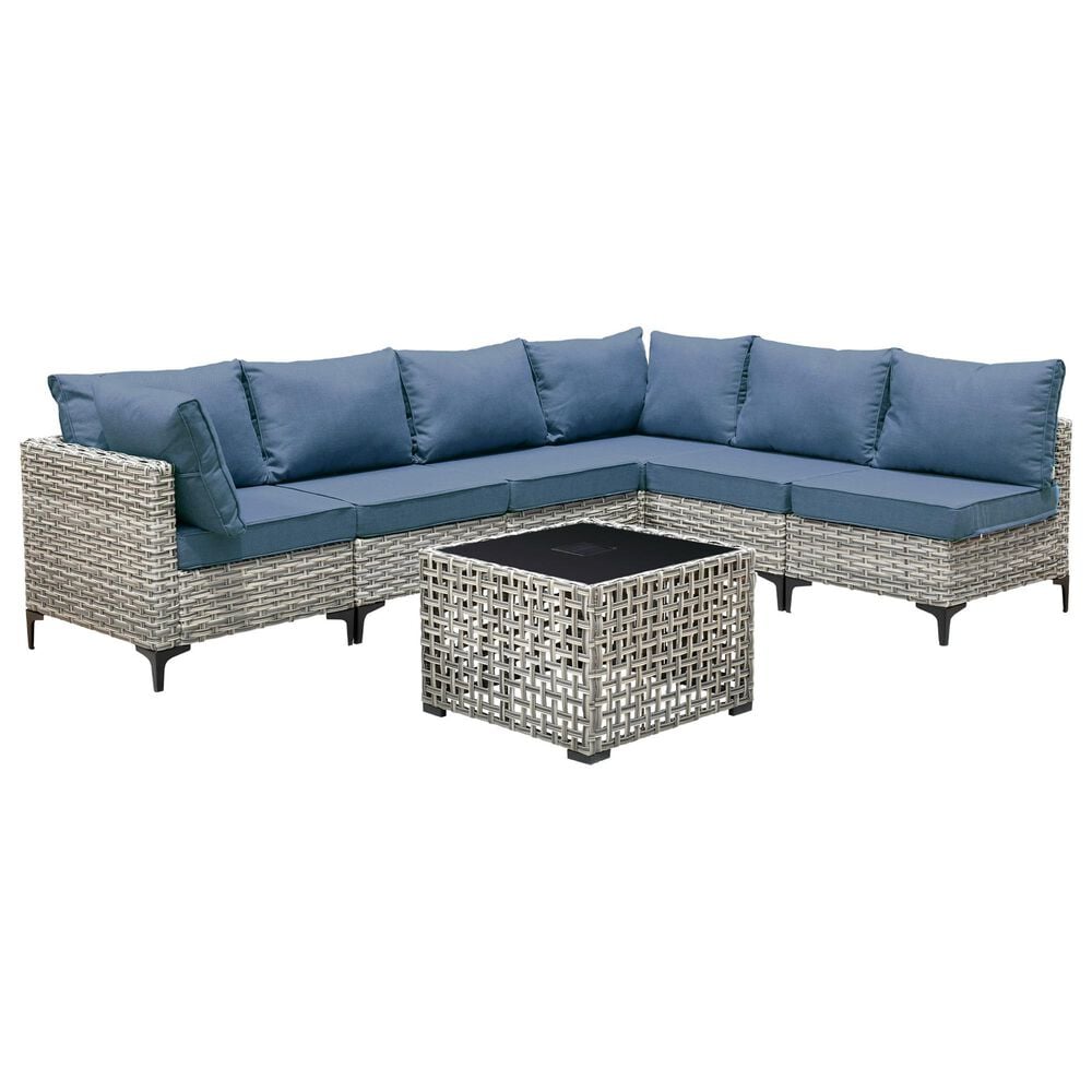 HOMLUX 7-Piece Patio Conversation Set in Denim Blue, , large