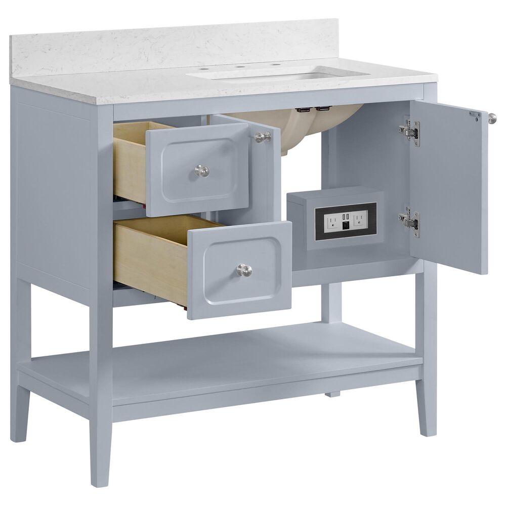 37B Ravello 36" Single Bathroom Vanity Cabinet in Soft Blue with Marble Top and Backsplash, , large