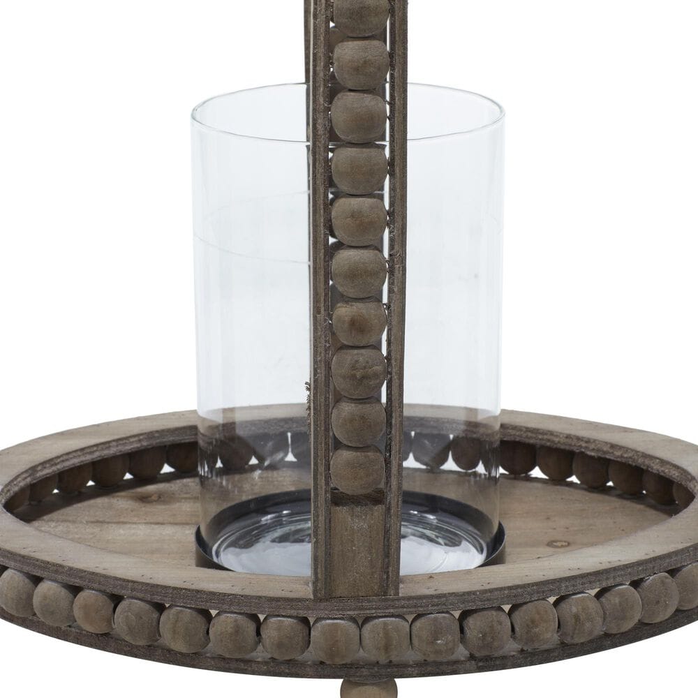 Maple and Jade Beaded Decorative Indoor/Outdoor Candle Lantern in Washed Brown and Clear, , large