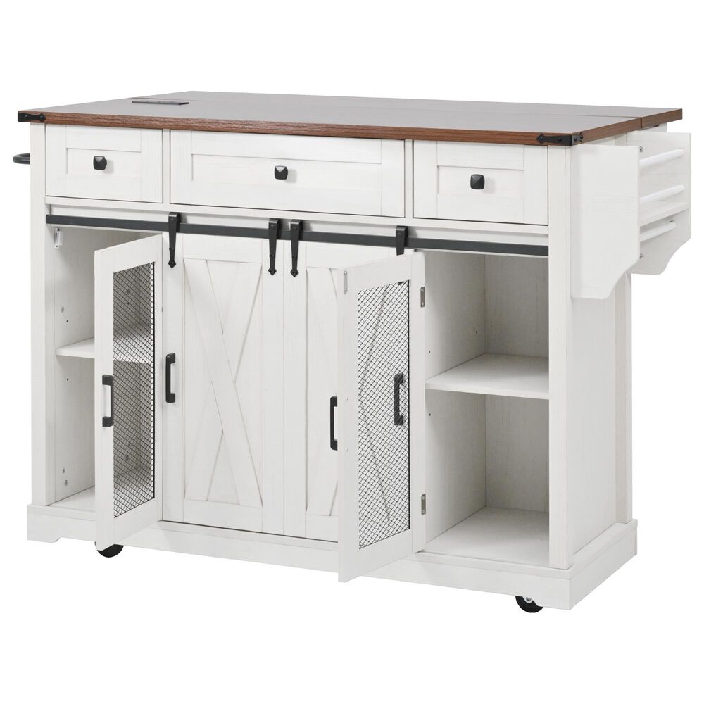 HOMLUX 58" Kitchen Island with Drop Leaf in White and Brown, , large