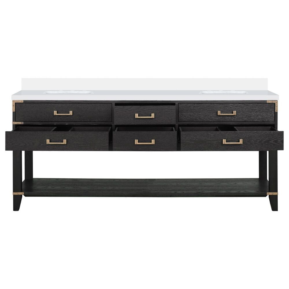 Lexora Home Norwalk 80&quot; Double Bathroom Vanity in Black Oak with White Quartz Top and Rectangular Sinks, , large