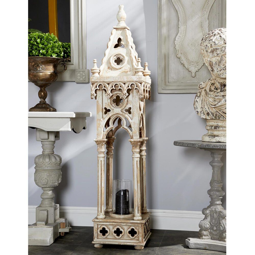 Maple and Jade 55&quot; Vintage Lantern in Distressed White, , large