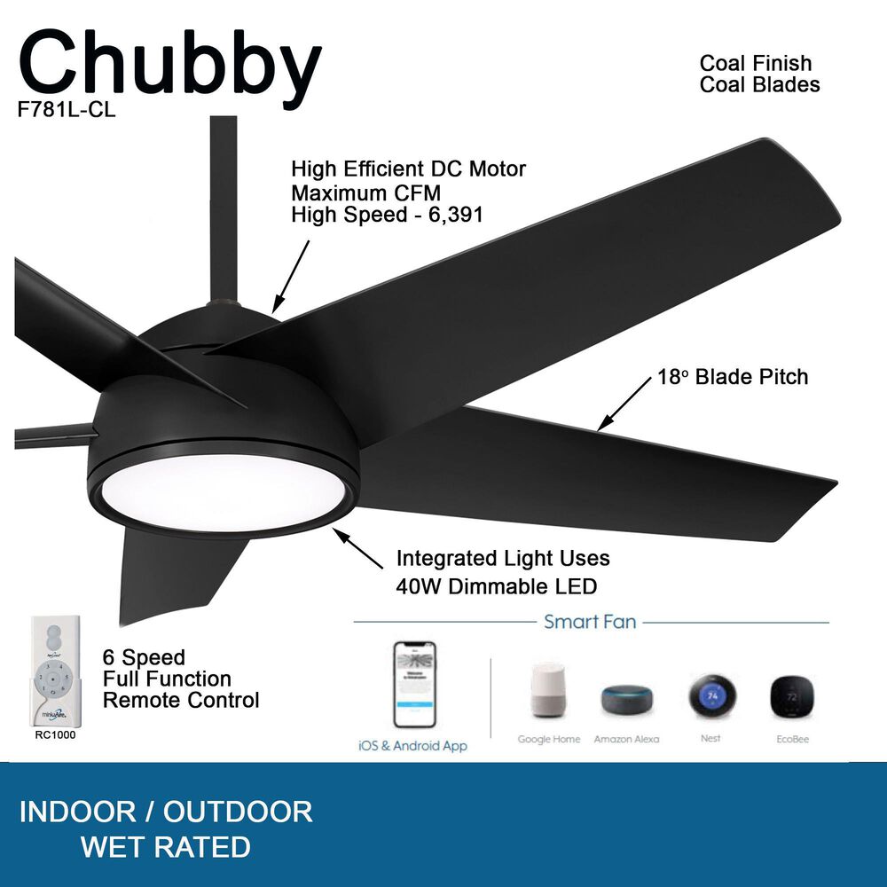 Minka-Aire Chubby 58" Smart Indoor/Outdoor Ceiling Fan in Coal, , large