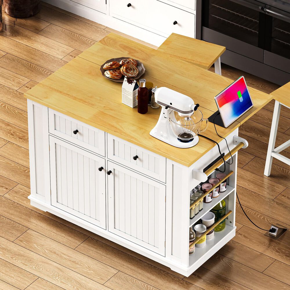 HOMLUX 3-Piece 48" Kitchen Island Set in White, , large