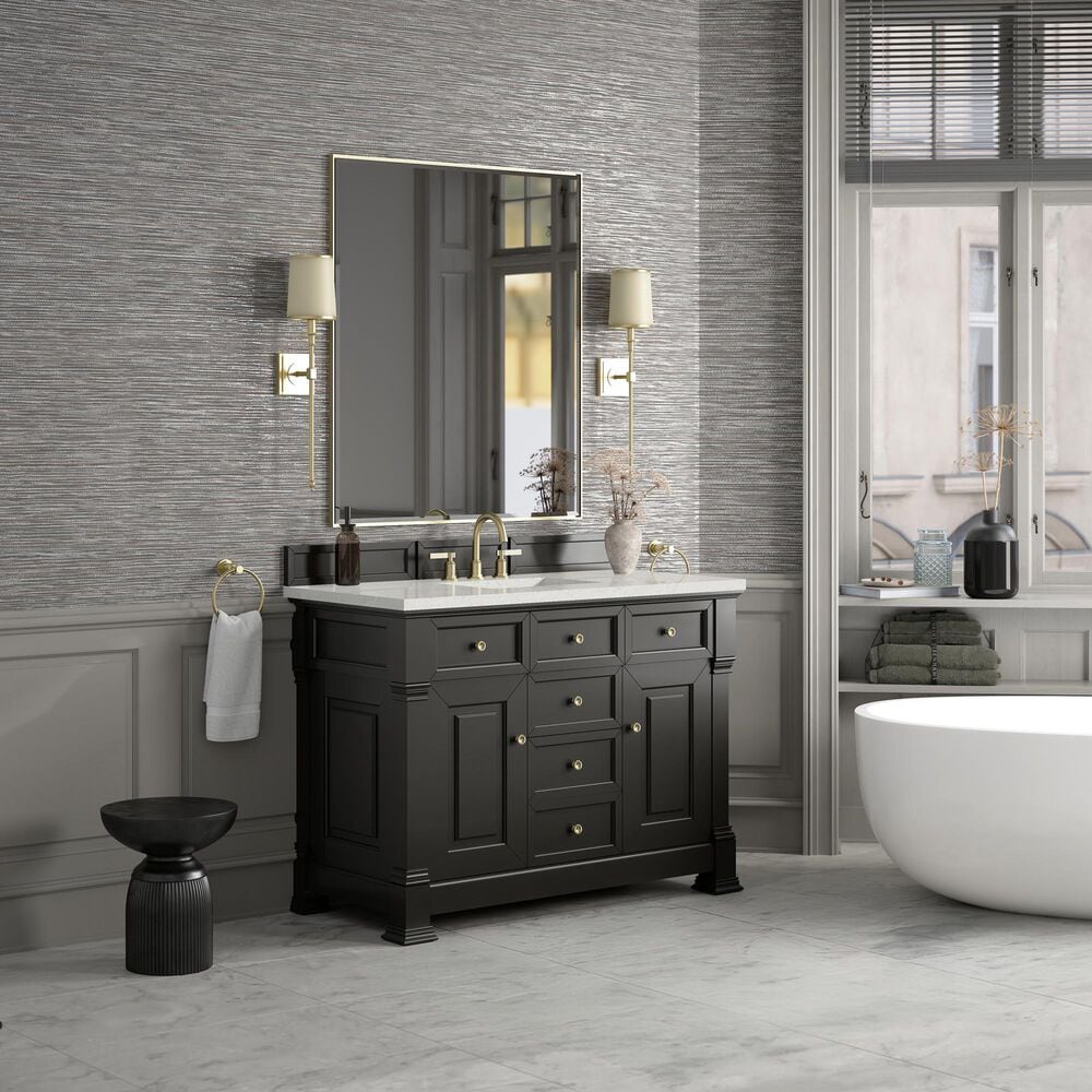 James Martin Vanities Brookfield 48&quot; Single Bathroom Vanity in Black Onyx with 3 cm Lime Delight Quartz Top and Rectangular Sink, , large