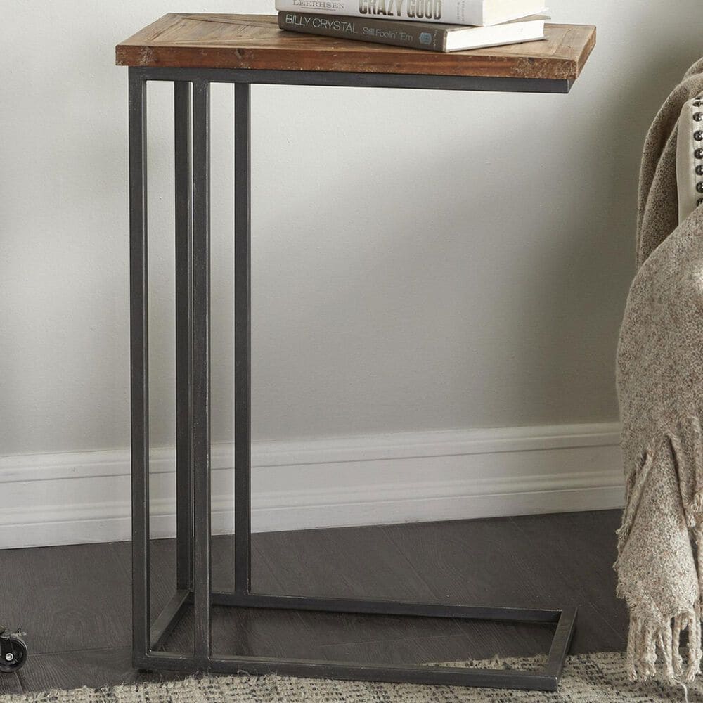 Maple and Jade C-Shaped Accent End Table in Distressed Brown and Black, , large