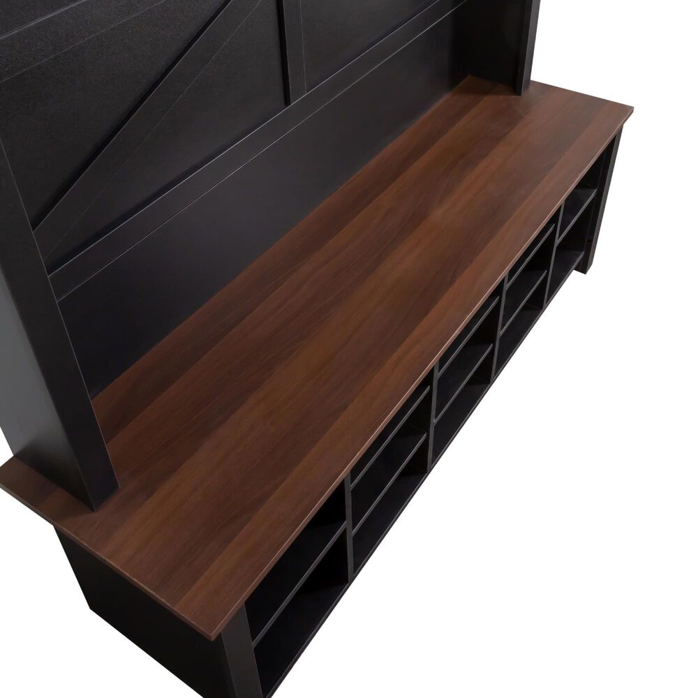 HOMLUX 6-Hook Hall Tree with 16-Compartment in Black and Walnut, , large