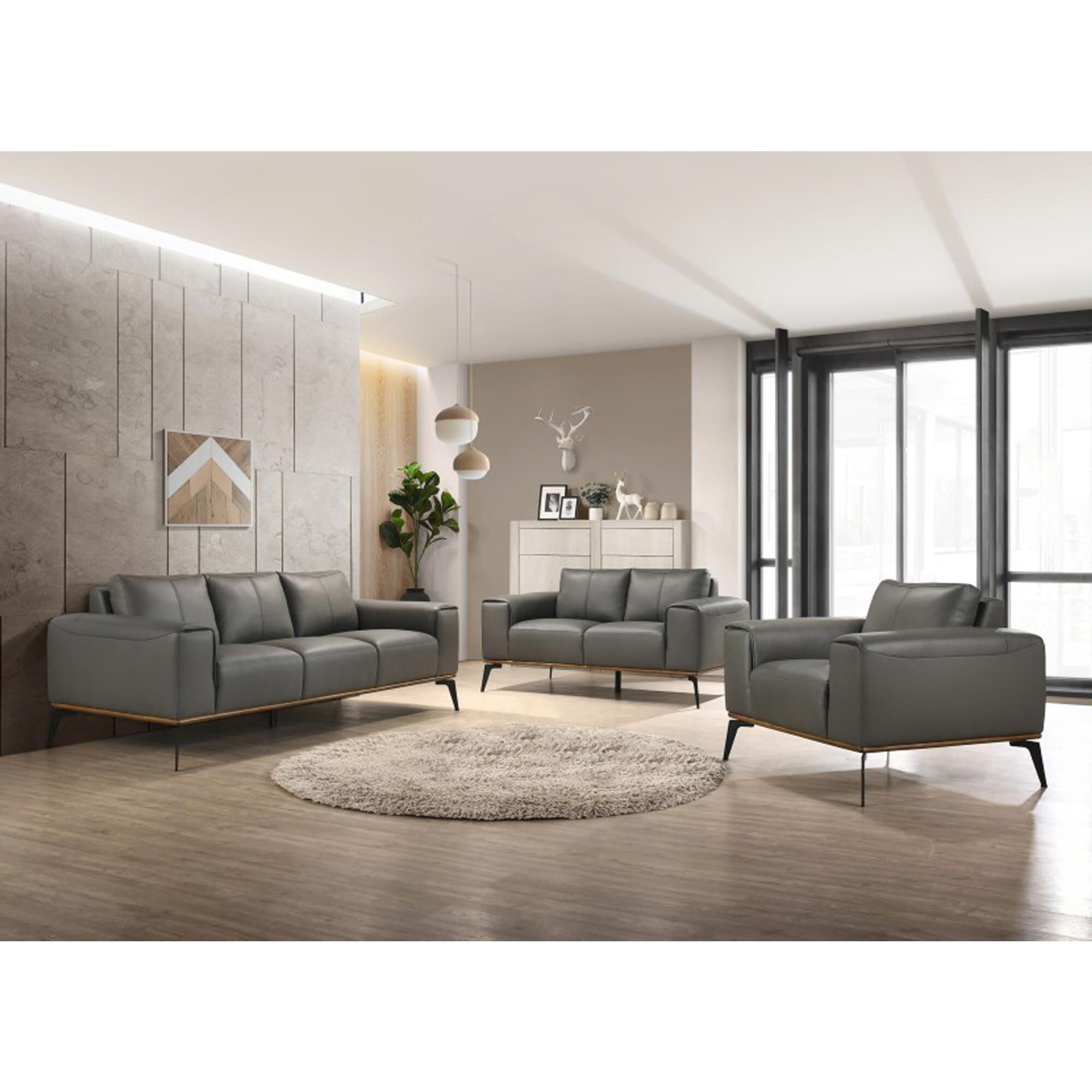 37B Pietro Stationary Leather Loveseat in Gray