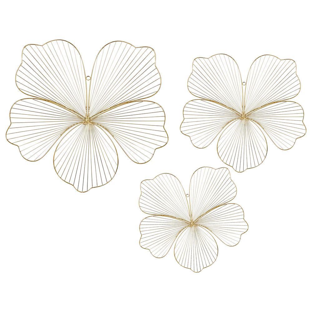 CosmoLiving by Cosmopolitan 26" x 27" Glam Flower Wall Decor in Gold (Set of 3), , large