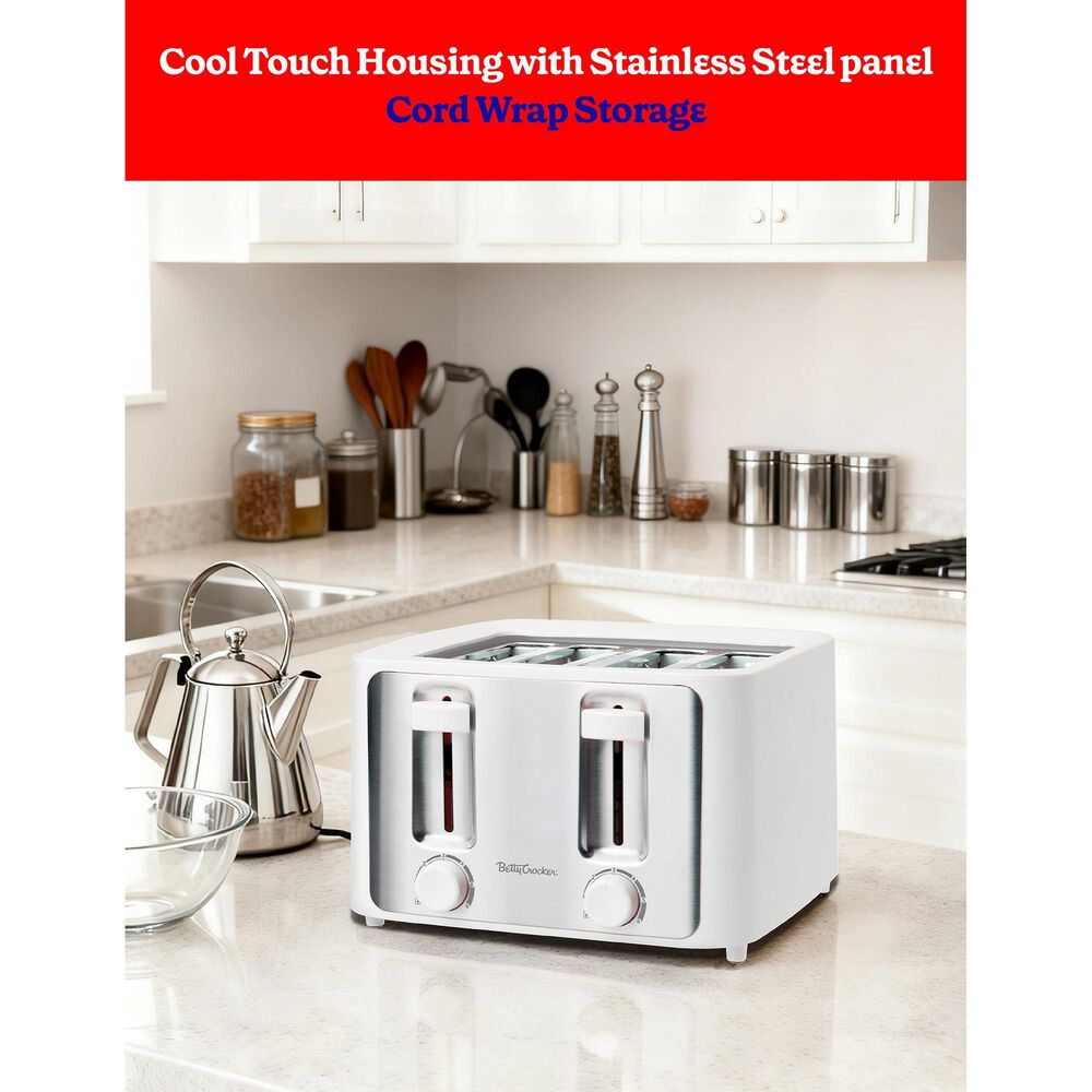 Betty Crocker 4-Slice Pop-Up Toaster in White, , large