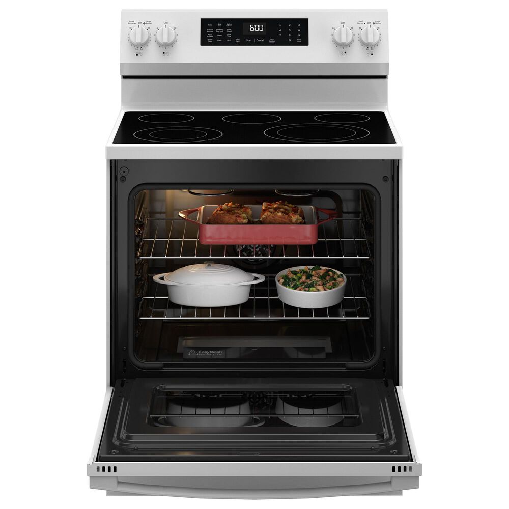 GE Appliances 2-Piece Kitchen Packages with 30&quot; Freestanding Electric Range and 1.9 Cu. Ft. Over-the-Range Microwave Oven in White, , large