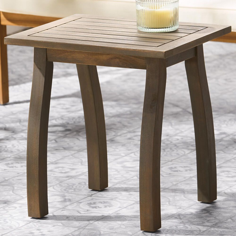 Hearth and Haven Selma Outdoor End Table with Slatted Top and Curved Legs in Gray, , large