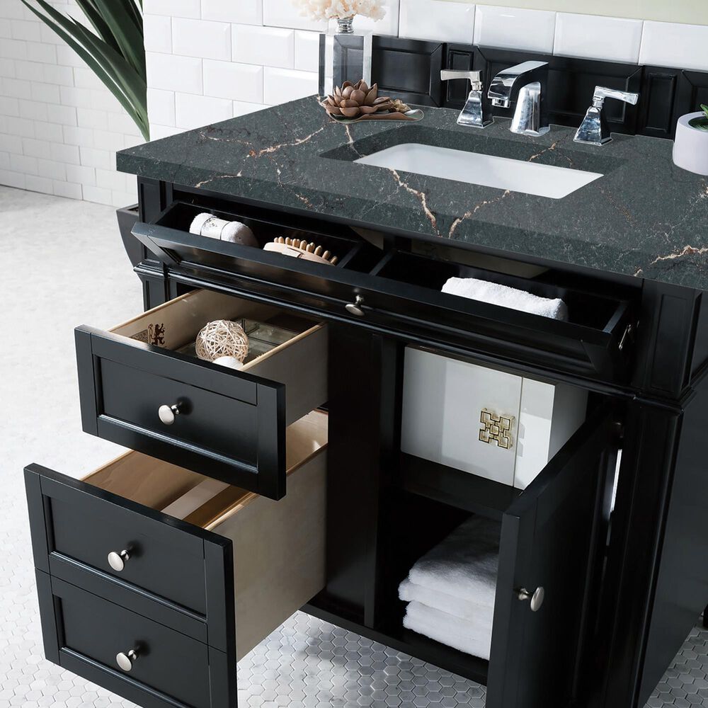 James Martin Vanities Brittany 36" Single Bathroom Vanity in Black Onyx with 3 cm Parisien Bleu Quartz Top and Rectangular Sink, , large