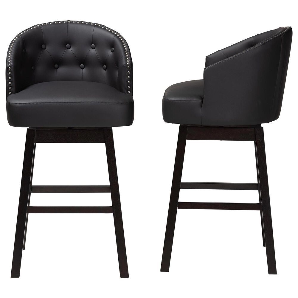Baxton Studio Avril Swivel Bar Stool with Black Cushion in Dark Espresso Brown (Set of 2), , large