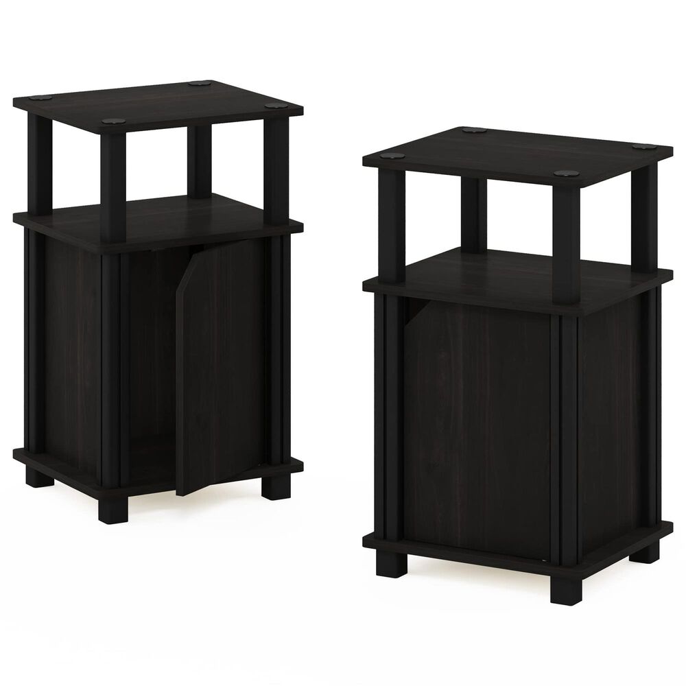 HOMLUX 3-Tier End Table with Door in Espresso and Black (Set of 2), , large