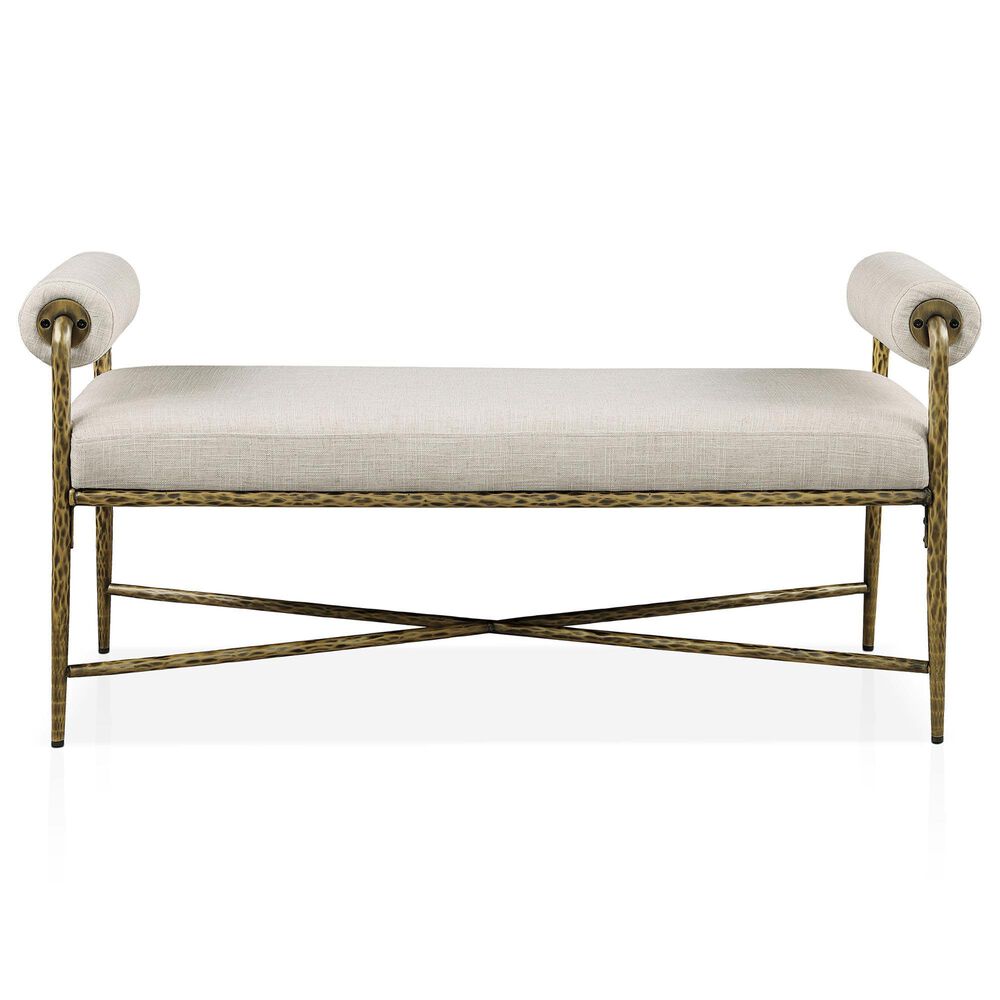 Furniture of America Lalia Hammered Metal Upholstered Bench in Matte Gold, , large