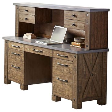 Wycliff Bay Jasper 2-Piece Desk and Hutch Set in Rough Hewn Brown, , large