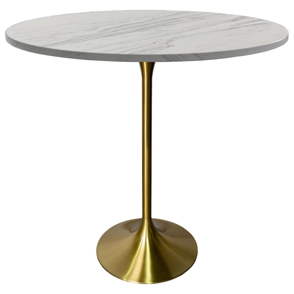 Leisuremod Verve 48" Round Bar Height Dining Table with Resin Top in Brushed Gold and White - Table Only, , large