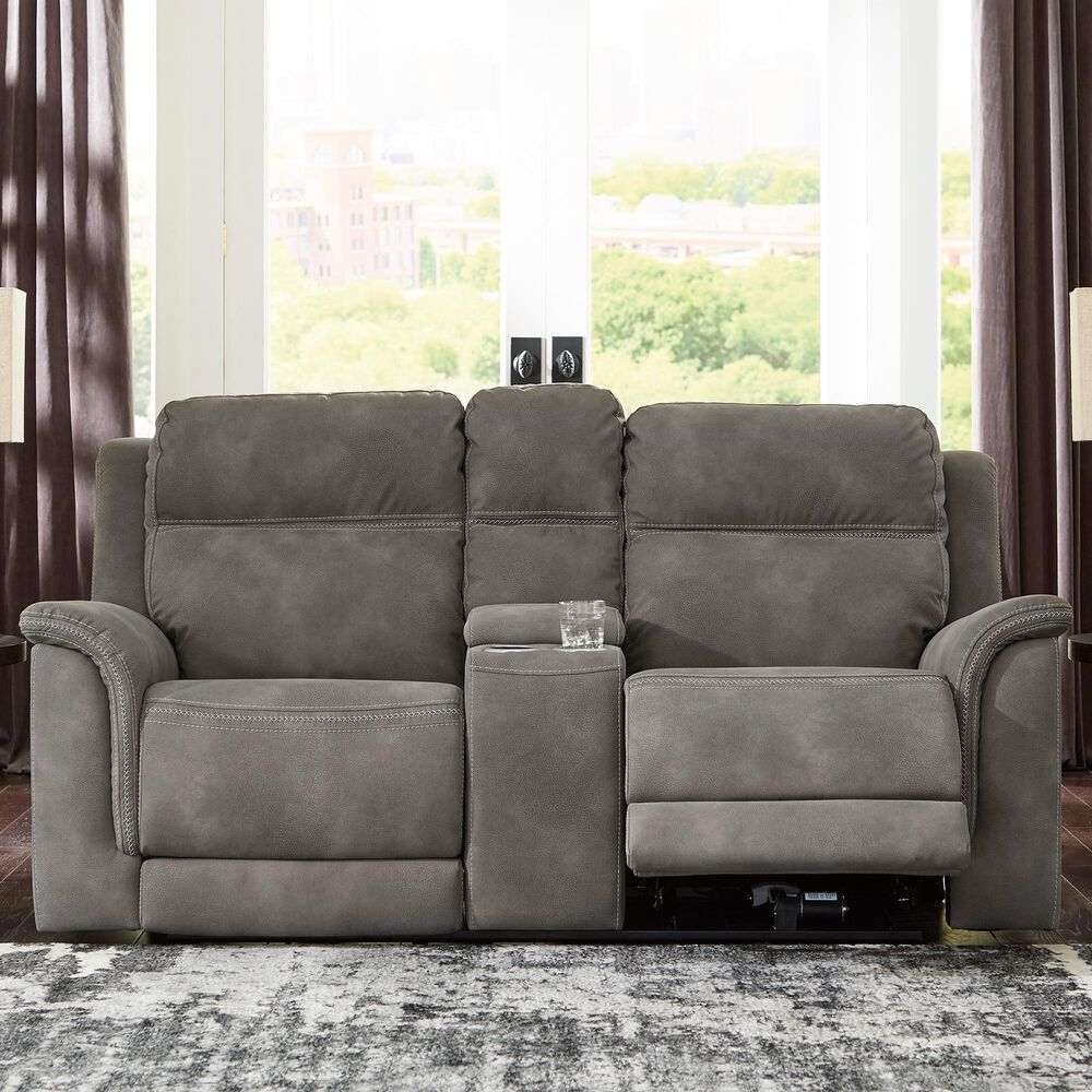 Ashley Next-Gen DuraPella Power Console Loveseat with Power Headrest in Slate, , large