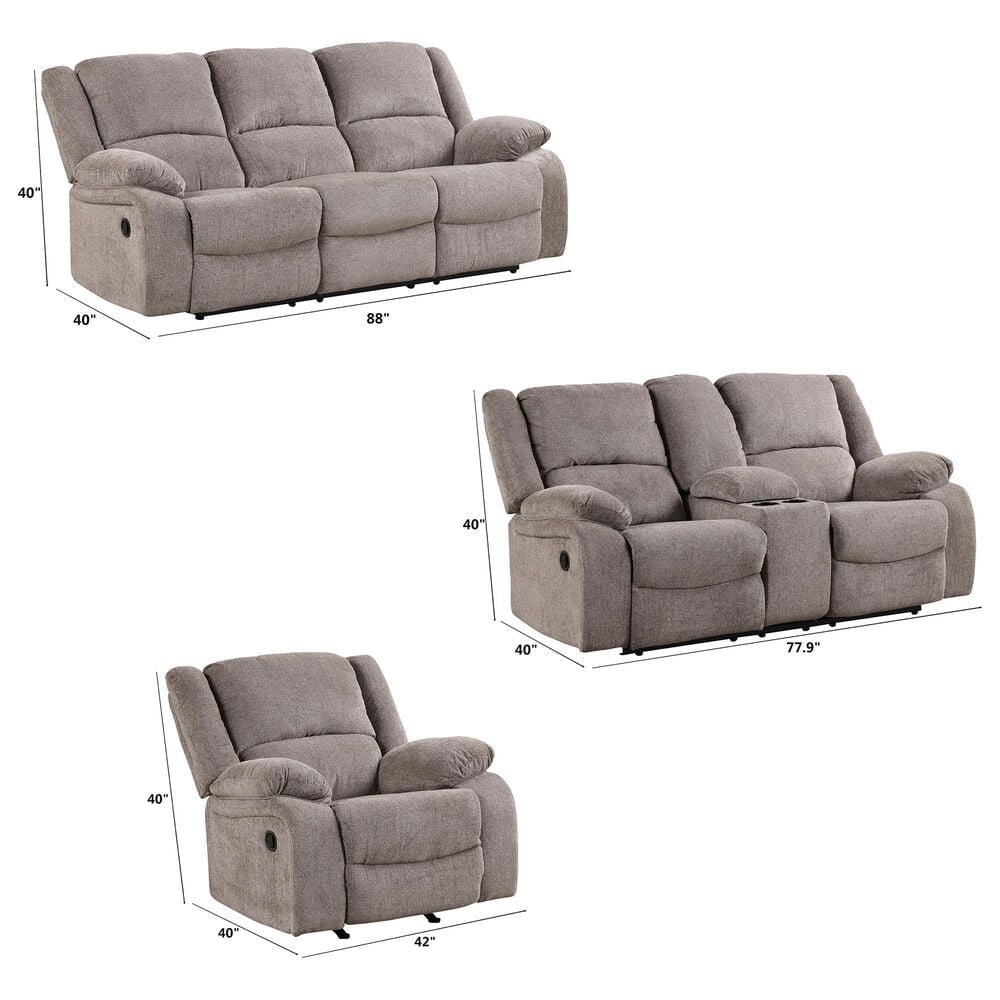 Furniture of America Hawkins 3-Piece Manual Reclining Living Room Set in Gray, , large