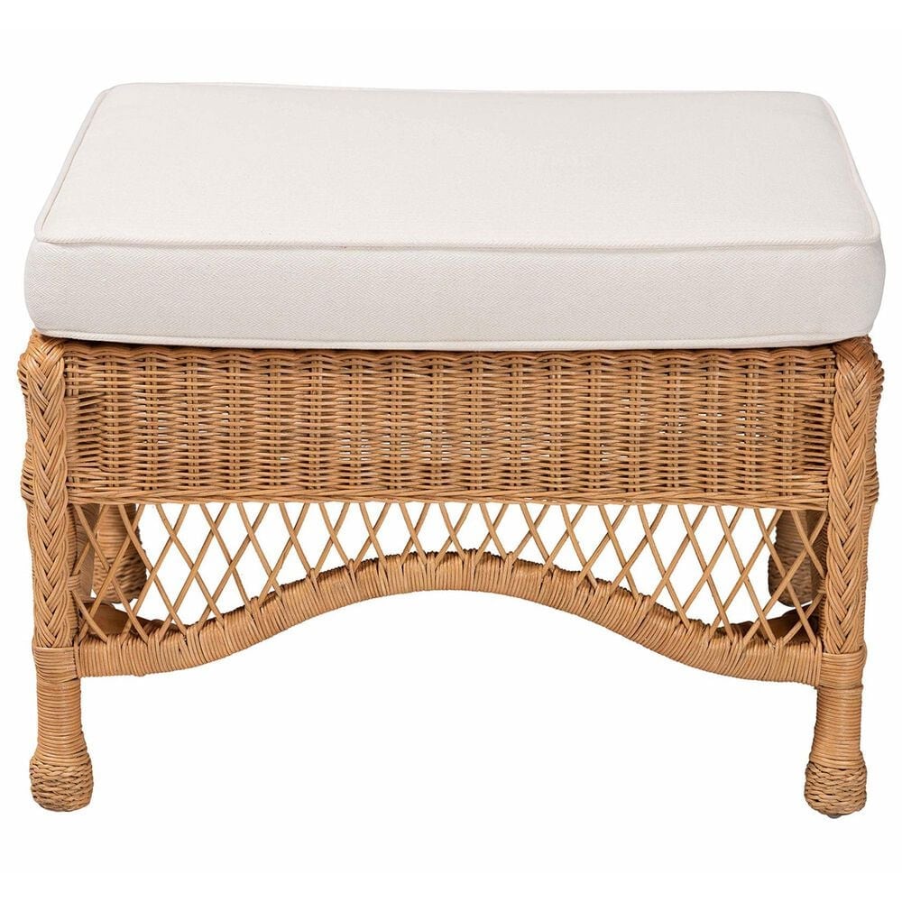 bali &amp; pari Brooklyn Ottoman Stool with Light Honey Rattan in White, , large