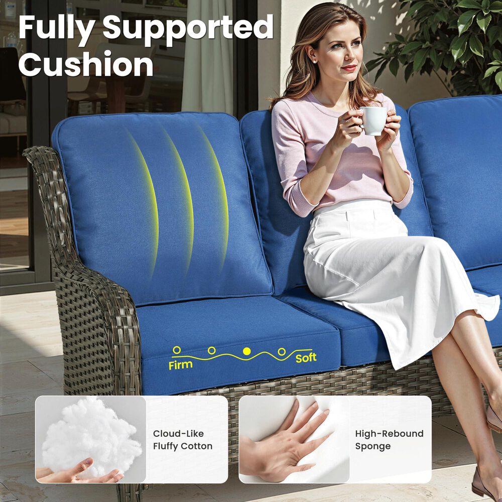 HOMLUX HOMLUX 6-Piece Patio Furniture Set with Swivel Rocking Chairs, High Back Outdoor Wicker Sofa Couch, Brown Rattan in Navy Blue, , large