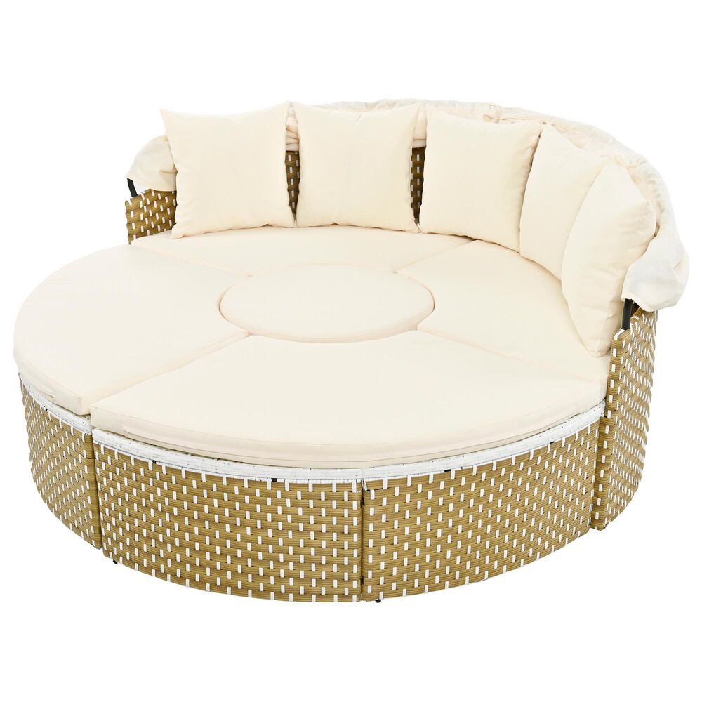 HOMLUX Patio Furniture Round Outdoor Sectional Sofa Set in Beige, , large