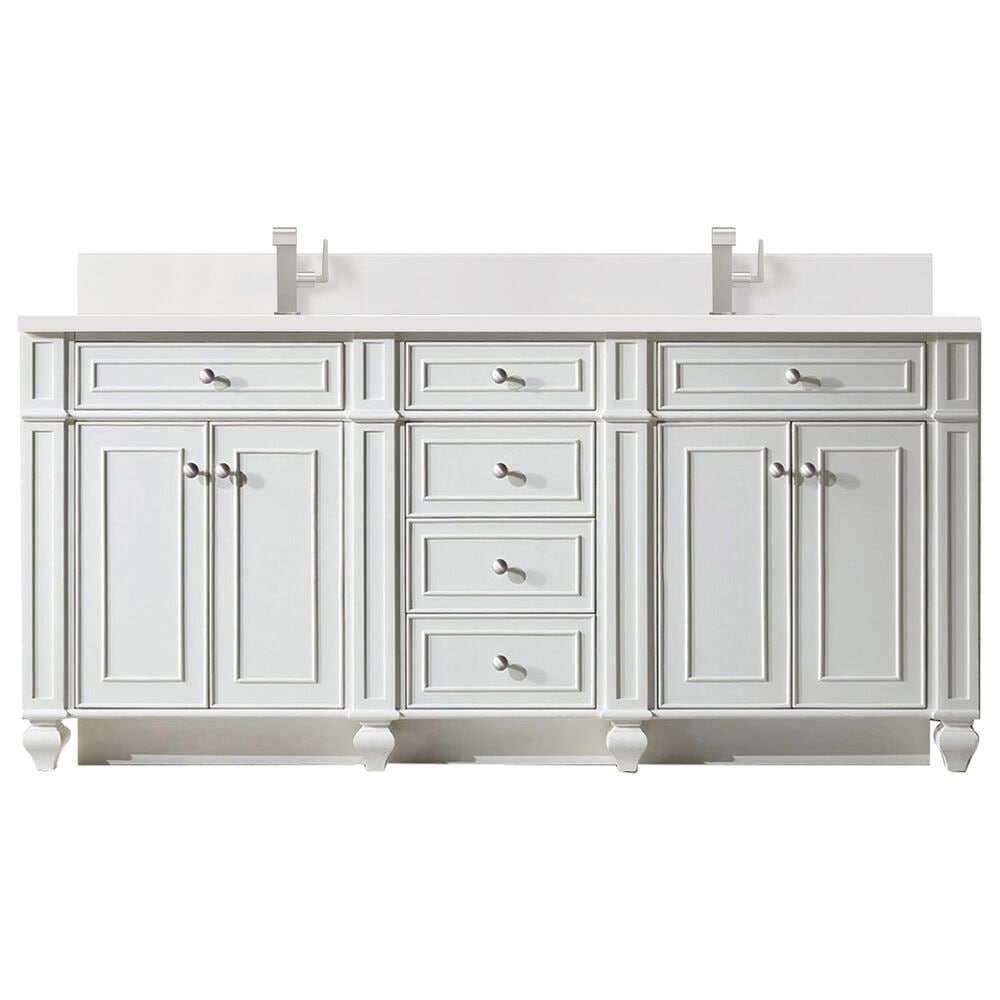 James Martin Vanities Bristol 72" Double Bathroom Vanity in Bright White with 3 cm White Zeus Quartz Top and Rectangular Sinks, , large